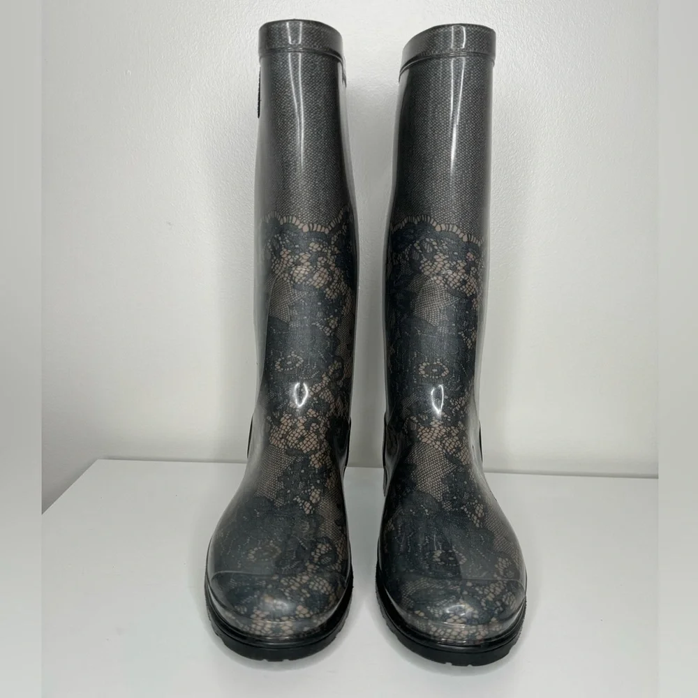 Valentino Garavani Blue Blush Lace Printed Rain Boots - Luxury and Elegance